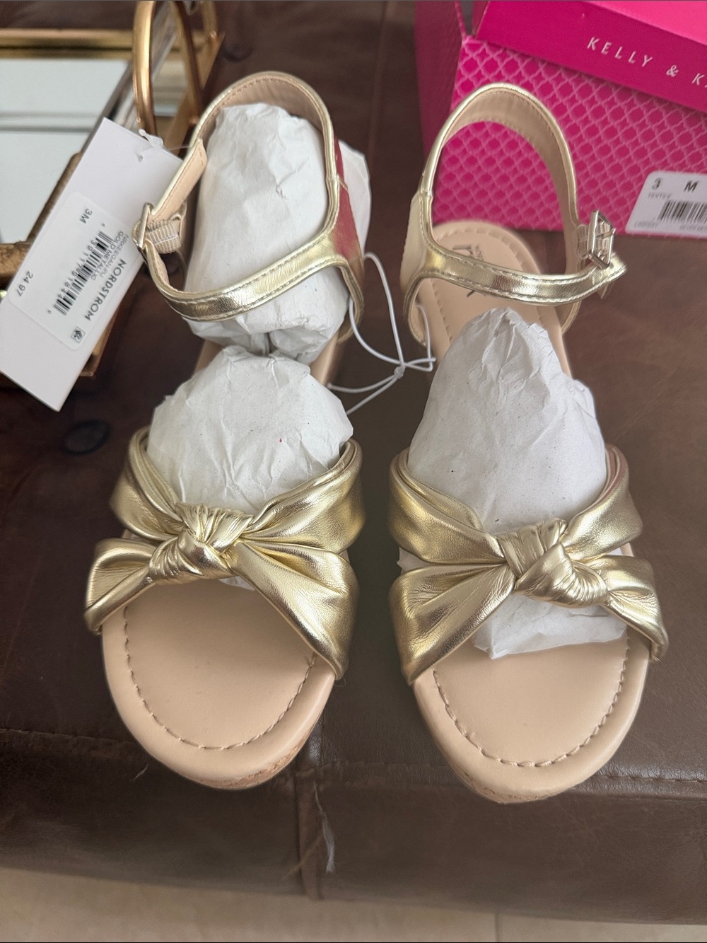 Kelly & Katie Girls' Gold Knot Front Sandals